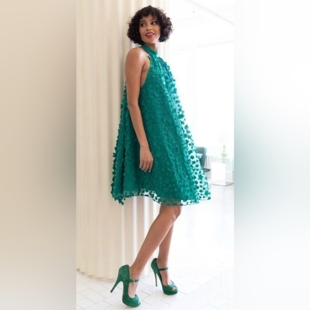 NWT Anthropologie Eva Franco Halter Swing  Mini Dress Seaglass Petal Green 12
